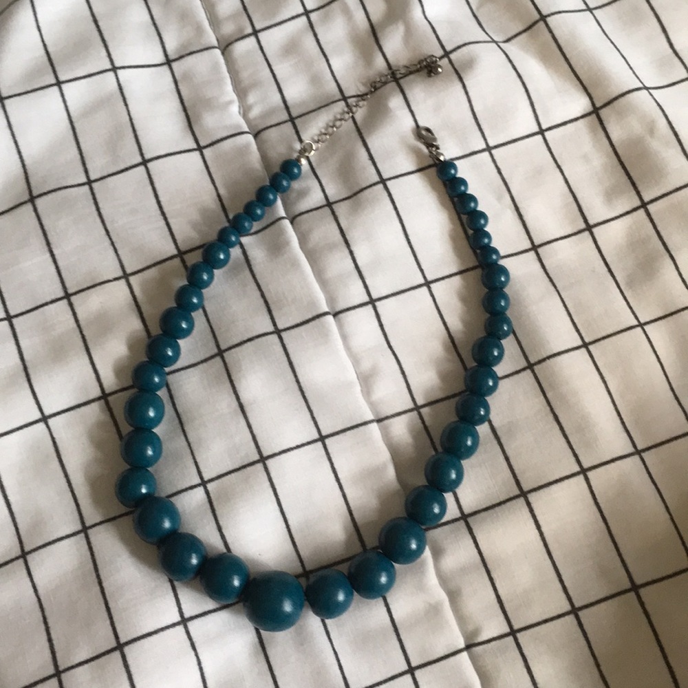 Blue Necklace with Wooden Beads